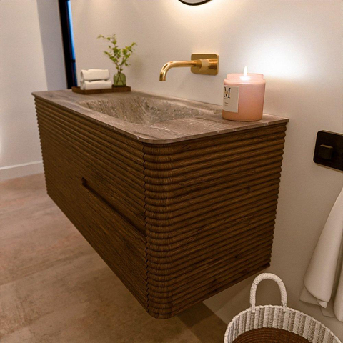 Mondiaz CIRO-DLUX Meuble de salle de bains - 110x45x50cm - Plan vasque Solid surface Oza - 1 lavabo à droite - sans trous de robinetterie - 2 tiroirs - Dusk SW1533273