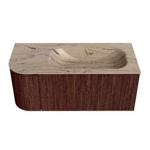 MONDIAZ KURVE-DLUX 105cm meuble de salle de bains arrondi gauche couleur Ruby avec 1 tiroir et 1 porte. Lavabo BIG SMALL droite sans trou de robinet Arena. SW1431491