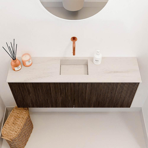 Mondiaz JOYA-DLUX 100cm meuble de toilette - couleur Walnut - Vasque FAYE position Milieu Sans trou de robinet couleur Meli. SW1424418