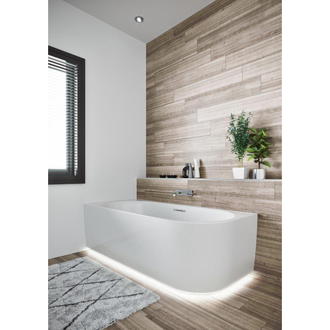 Riho Desire baignoire d'angle - 184x84cm - Installation d'angle gauche - avec plinthe LED - avec remplisseur de baignoire chromé - Acrylique blanc brillant SW412204