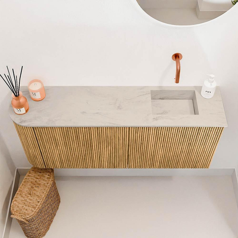 Mondiaz JOYA-DLUX 101.6cm toiletmeubel - ronding links kleur Oak - Wastafel FAYE positie Rechts Zonder kraangat kleur Opalo. SW1422142