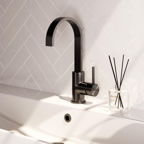 BRAUER Stripe Mitigeur lavabo haut en applique - bec plat pivotant - modèle A - gunmetal brossé PVD SW1434958