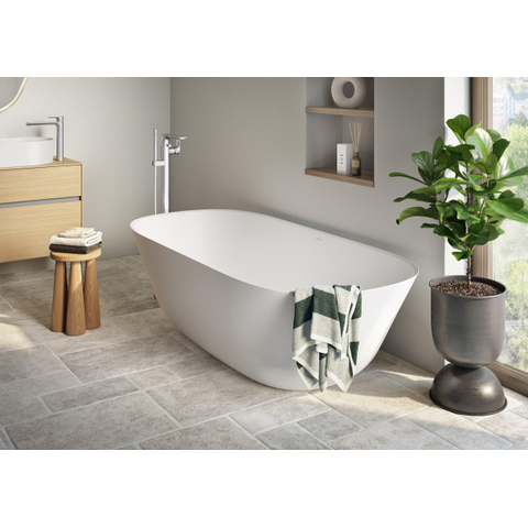 Villeroy & Boch theano vrijstaand duobad - 175x80cm - kunststof quaryl ovaal - Stone White (mat wit) SW453778