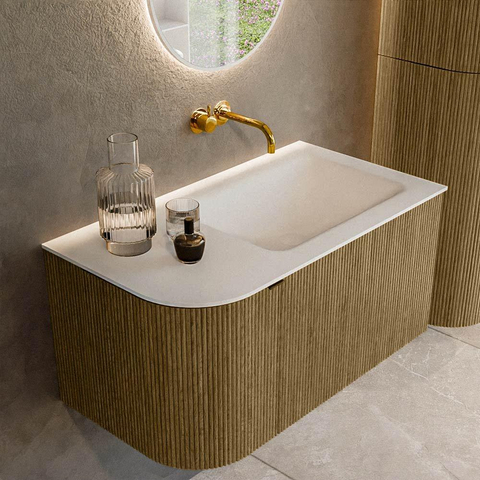 Mondiaz KURVE Ensemble de meuble de salle de bains - 85x46x40cm - 1 tiroir - 1 porte - vasque solid surface - à droite - sans trou de robinet - Dusk SW1414772