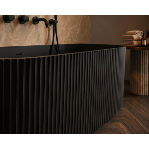 Zeza Nuo Half Vrijstaand Bad - 170x80x58cm - ribbel - met afvoer - mat zwart SW1408466