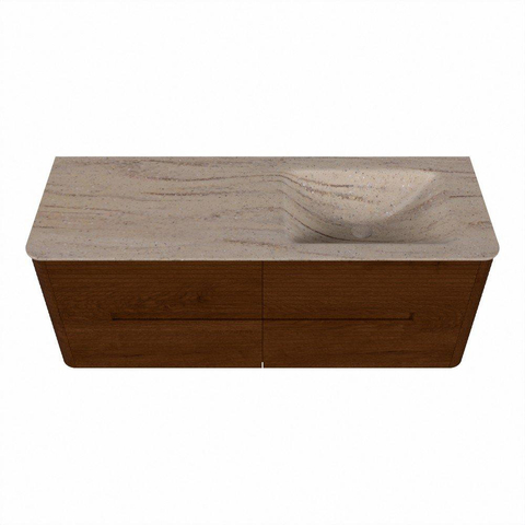 Mondiaz CIRO-DLUX Badkamermeubelset - 130x45x50cm - Solid surface wastafel Saba - 1 wasbak Rechts - 1 kraangat - 4 lades - Ruby SW1531936