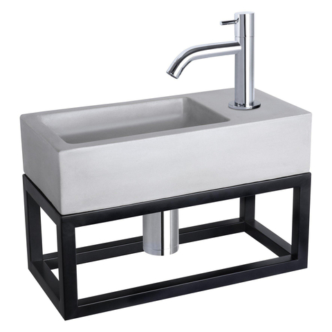 Differnz Ravo pack lave-mains – 38,5 x 18,5 x 25 cm – béton gris clair – robinet courbé chromé – avec cadre noir SW373210