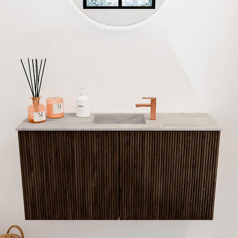 Mondiaz JOYA-DLUX Meuble de salle de bains 80cm - couleur Walnut - Vasque FAYE position Milieu 1 trou de robinet couleur Glace SW1422389