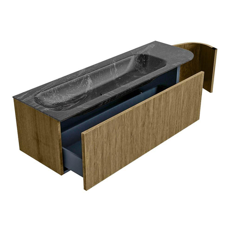 Mondiaz KURVE-DLUX Badkamermeubelset - 145x46x40cm - 1 lade - 1 deur - wastafel solid surface - links - 1 kraangat - Dusk SW1415536
