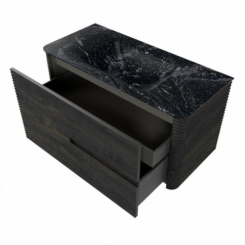Mondiaz CIRO-DLUX Badkamermeubelset - 100x45x50cm - Solid surface wastafel Lava - 1 wasbak Midden - zonder kraangaten - 2 lades - Shadow SW1532260