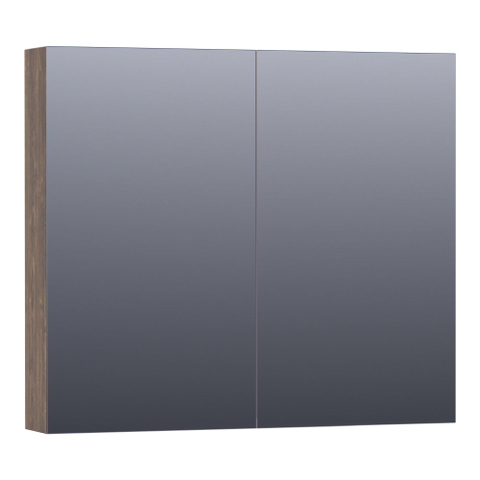 Saniclass Plain Spiegelkast - 80x70x15cm - 2 links/rechtsdraaiende spiegeldeuren - MFC - burned bark SW393055