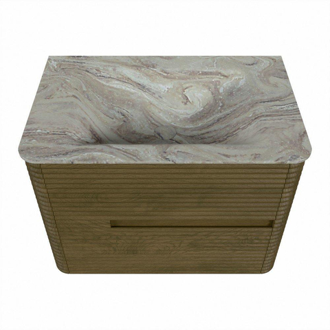 Mondiaz CIRO-DLUX Ensemble de meubles de salle de bains - 70x45x50cm - lavabo solid surface Glace - 1 vasque au milieu - sans trous de robinet - 2 tiroirs - Dusk SW1532858