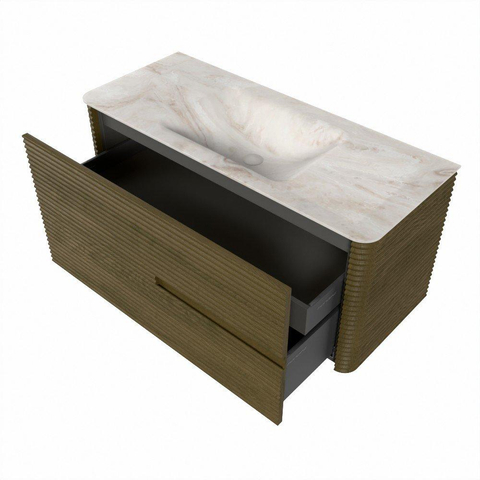 Mondiaz CIRO-DLUX Meuble de salle de bains - 110x45x50cm - Vasque solid surface Frappe - 1 lavabo central - 1 trou de robinet - 2 tiroirs - Dusk SW1532813