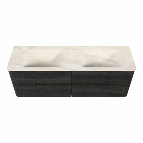 Mondiaz CIRO-DLUX Badkamermeubelset - 150x45x50cm - Solid surface wastafel Ostra - 2 wasbak Dubbel - 2 kraangaten - 4 lades - Shadow SW1532314