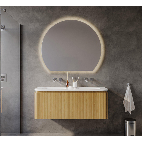 Royal Plaza Terra Ensemble meuble de salle de bains - 120x47x46cm - vasque en céramique blanc brillant - 2 vasques - sans trous de robinet - 2 tiroirs - sandwood (chêne clair) SW1441221