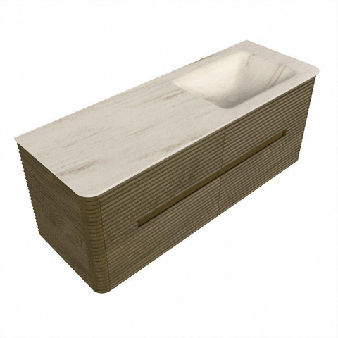 Mondiaz CIRO-DLUX Ensemble de meubles de salle de bains - 130x45x50cm - Plan vasque solid surface Meli - 1 lavabo à droite - sans trous de robinet - 4 tiroirs - Dusk SW1533158