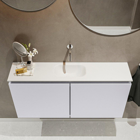 MONDIAZ TURE Toiletmeubel 100x23x50cm met 0 kraangaten 2 deuren cale mat Wastafel Eden midden Solid Surface Wit SW475135