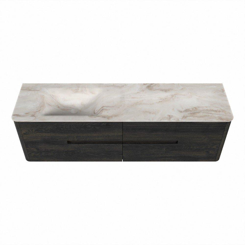 Mondiaz CIRO-DLUX Badkamermeubelset - 170x45x50cm - Solid surface wastafel Frappe - 1 wasbak Links - zonder kraangaten - 4 lades - Shadow SW1532177
