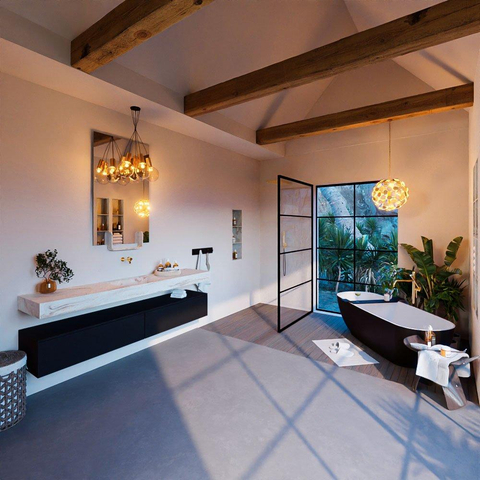 Mondiaz ALAN-DLUX Ensemble de meuble - 200cm - meuble Urban mat - 2 tiroirs - Lavabo Cloud Frappe suspendu - vasque Centre - 0 trous de robinet SW805705