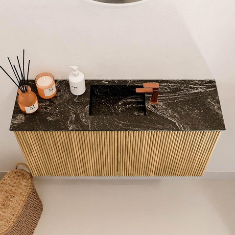 Mondiaz JOYA-DLUX Meuble de toilette 80cm - couleur Chêne - Vasque FAYE position Milieu 1 trou de robinet couleur Lava. SW1422084