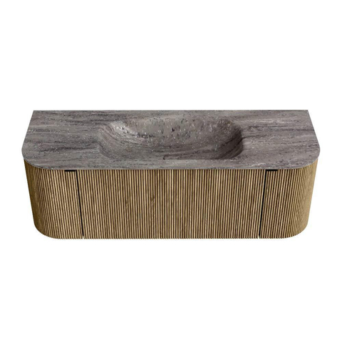 MONDIAZ KURVE-DLUX 130cm badmeubel ronding Links + Rechts kleur Dusk met 1 lade en 2 deuren. Wastafel BIG SMALL Midden zonder kraangat Oza. SW1432979