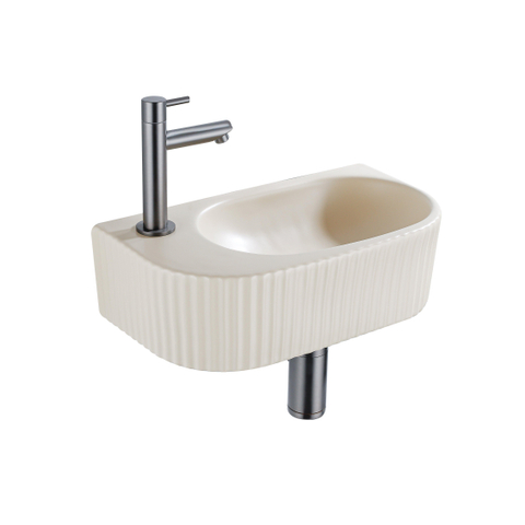 QeramiQ Fuente pack lave-mains – demi-rond – 40 x 21,5 x 12 cm – perçage à gauche – robinet gunmetal – cannelé SW1233036