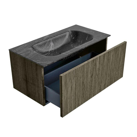 Mondiaz KURVE-DLUX Badkamermeubelset - 90x46x40cm - 1 lade - wastafel solid surface - midden - 1 kraangat - Shadow SW1414645