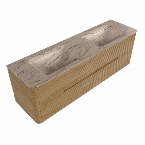 Mondiaz CIRO-DLUX Badkamermeubelset - 160x45x50cm - Solid surface wastafel Arena - 2 wasbak Dubbel - zonder kraangaten - 4 lades - Oak SW1531354