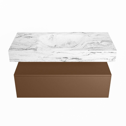Mondiaz ALAN-DLUX Ensemble de meuble - 100cm - meuble Rust mat - 1 tiroir - Lavabo Cloud Glace suspendu - vasque Centre - 1 trou de robinet SW805833