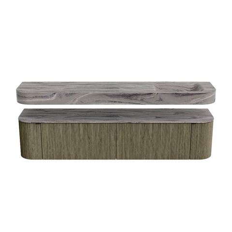MONDIAZ THOR-DLUX 200cm meuble de salle de bains arrondi gauche + droite couleur Shadow avec 2 tiroirs et 2 portes. Vasque suspendue CLOUD Droite sans trou de robinet couleur Sombra. SW1467283