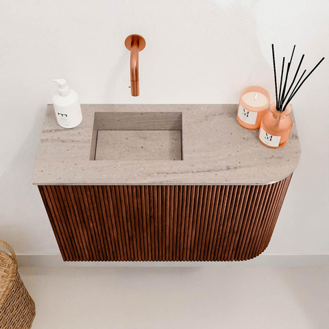 Mondiaz JOYA-DLUX 61.6cm toiletmeubel - ronding rechts kleur Ruby - Wastafel FAYE positie Links Zonder kraangat kleur Saba. SW1425604