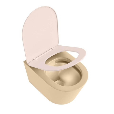 Mondiaz LAVIE hangtoilet – spoelrandloos – 36 x 53 cm – met softclose zitting – Sand (beige), zitting Rosee (roze) SW1208695