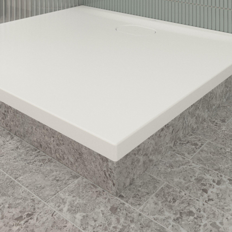 Villeroy & Boch Ecora douchebak - 100x90x3.5cm - afvoer lange zijde - stone white (wit) SW1558974