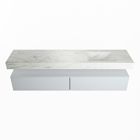 Mondiaz ALAN-DLUX Ensemble de meuble - 200cm - meuble Clay mat - 2 tiroirs - Lavabo Cloud Opalo suspendu - vasque Droite - 1 trou de robinet SW807064