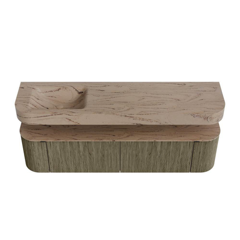 MONDIAZ THOR-DLUX 180cm meuble de salle de bains arrondi gauche + droite couleur Shadow avec 2 tiroirs et 2 portes. Vasque suspendue CLOUD Gauche 1 trou de robinet couleur Arena. SW1466139