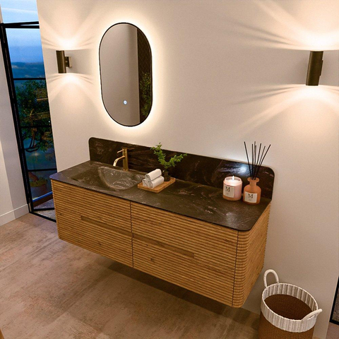 Mondiaz CIRO-DLUX Badkamermeubelset - 150x45x50cm - Solid surface wastafel Lava - 1 wasbak Links - 1 kraangat - 4 lades - Oak SW1531084
