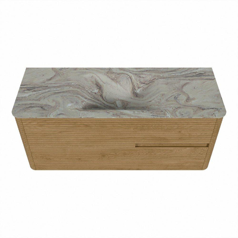 Mondiaz CIRO-DLUX Badkamermeubelset - 120x45x50cm - Solid surface wastafel Glace - 1 wasbak Midden - 1 kraangat - 2 lades - Oak SW1530814