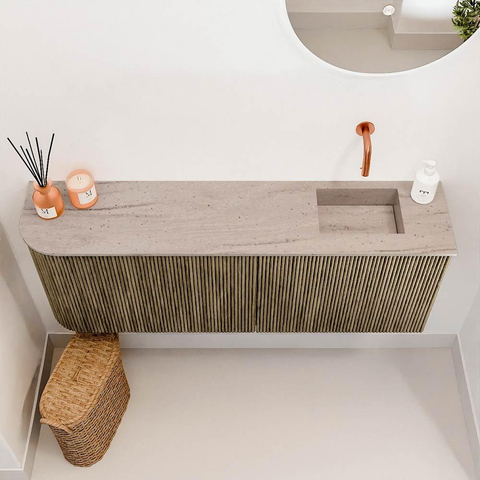 Mondiaz JOYA-DLUX Meuble de salle de bains 111.6cm - arrondi gauche couleur Dusk - Vasque FAYE position Droite Sans trou de robinet couleur Saba. SW1426097