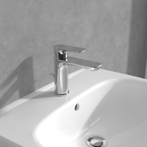 Villeroy & Boch O.novo 1 greeps wastafelkraan - met cool start functie - met waste - hoogglans chroom SW1148854
