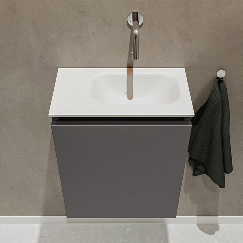 MONDIAZ TURE Toiletmeubel 40x23x50cm met 0 kraangaten 1 deuren dark grey mat Wastafel Eden rechts Solid Surface Wit SW474945