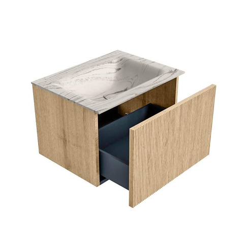 MONDIAZ KURVE-DLUX 60cm badmeubel kleur Oak met 1 lade en 0 deuren. Wastafel CLOUD Midden 1 kraangat Nata. SW1432061