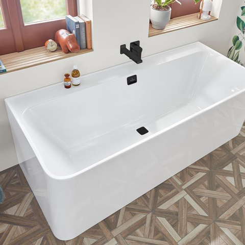 Villeroy & Boch Collaro bain semi-autoportant bain semi-autoportant - 180x80cm - rectangulaire trop-plein noir mat Acrylique Blanc Brillant SW354243