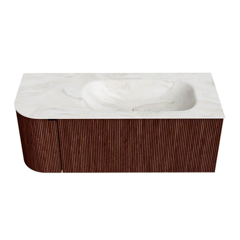Mondiaz KURVE-DLUX Ensemble de meuble de salle de bains - 115x46x40cm - 1 tiroir - 1 porte - lavabo solid surface - droite - 1 trou de robinet - Ruby SW1415846