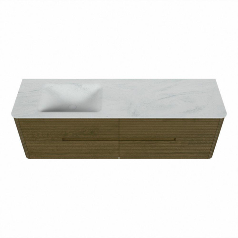Mondiaz CIRO-DLUX Ensemble de meubles de salle de bains - 160x45x50cm - Plan vasque en solid surface Opalo - 1 lavabo à gauche - sans trous de robinet - 4 tiroirs - Dusk SW1532881