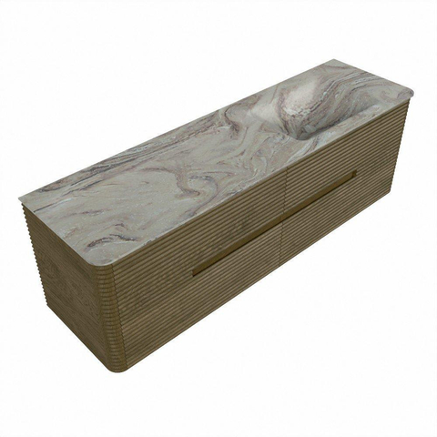 Mondiaz CIRO-DLUX Badkamermeubelset - 160x45x50cm - Solid surface wastafel Glace - 1 wasbak Rechts - zonder kraangaten - 4 lades - Dusk SW1532995