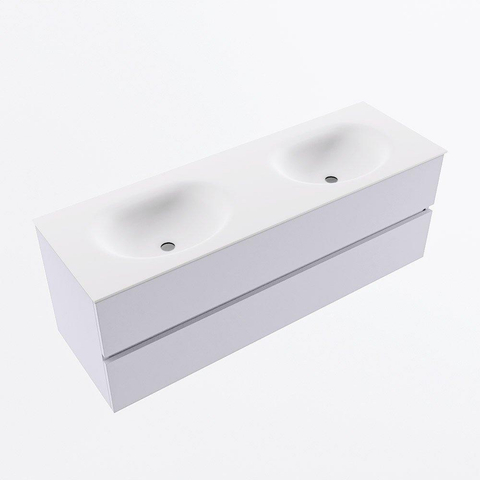Mondiaz VICA Ensemble meuble de salle de bains - 140cm - cale - 2 tiroirs - Lavabo MOON - double 2 trous de robinet - couleur talc - version XL 60cm de hauteur SW1189244