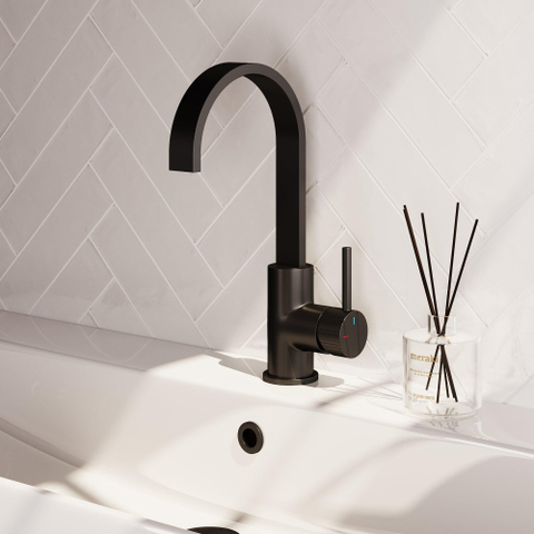 BRAUER Stripe Mitigeur lavabo haut en applique - bec plat pivotant - modèle A - noir mat SW1435092