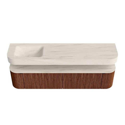 MONDIAZ THOR-DLUX Meuble de salle de bains - 190cm - arrondi gauche + droite - couleur Ruby - 2 tiroirs et 2 portes - Vasque suspendue CLOUD Gauche 1 trou de robinet - couleur Meli SW1466749
