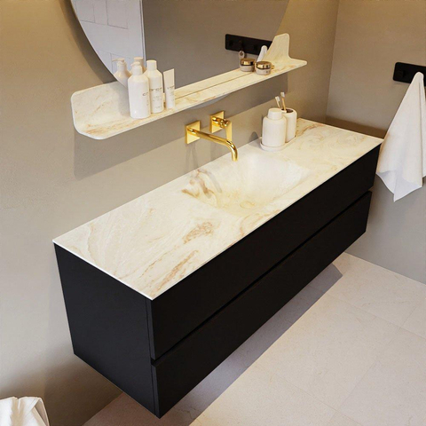 MONDIAZ VICA-DLUX Ensemble meuble de salle de bains - 150cm - meuble bas Urban - 2 tiroirs - vasque encastrée Cloud centrale - sans trous de robinet - version haute 60cm - Frappe SW1088653