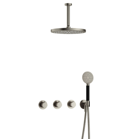 Hotbath Cobber IBS70 Regendoucheset - inbouw - 15cm plafondarm - 30cm ronde hoofddouche - 3 standen handdouche - geborsteld nikkel (RVS) SW678035